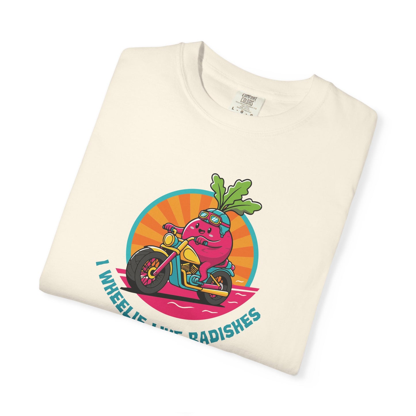 “Wheelie Like Radishes” T-Shirt —  Retro Radish Lover Vegan Cycling Graphic Tee