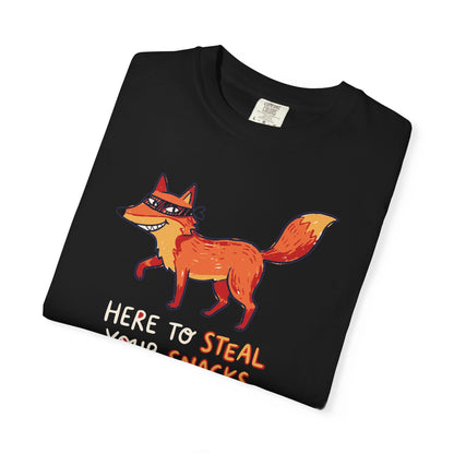 "Here to Steal Your Snacks" Graphic T-Shirt — Cute Snack Thief Fox Tee