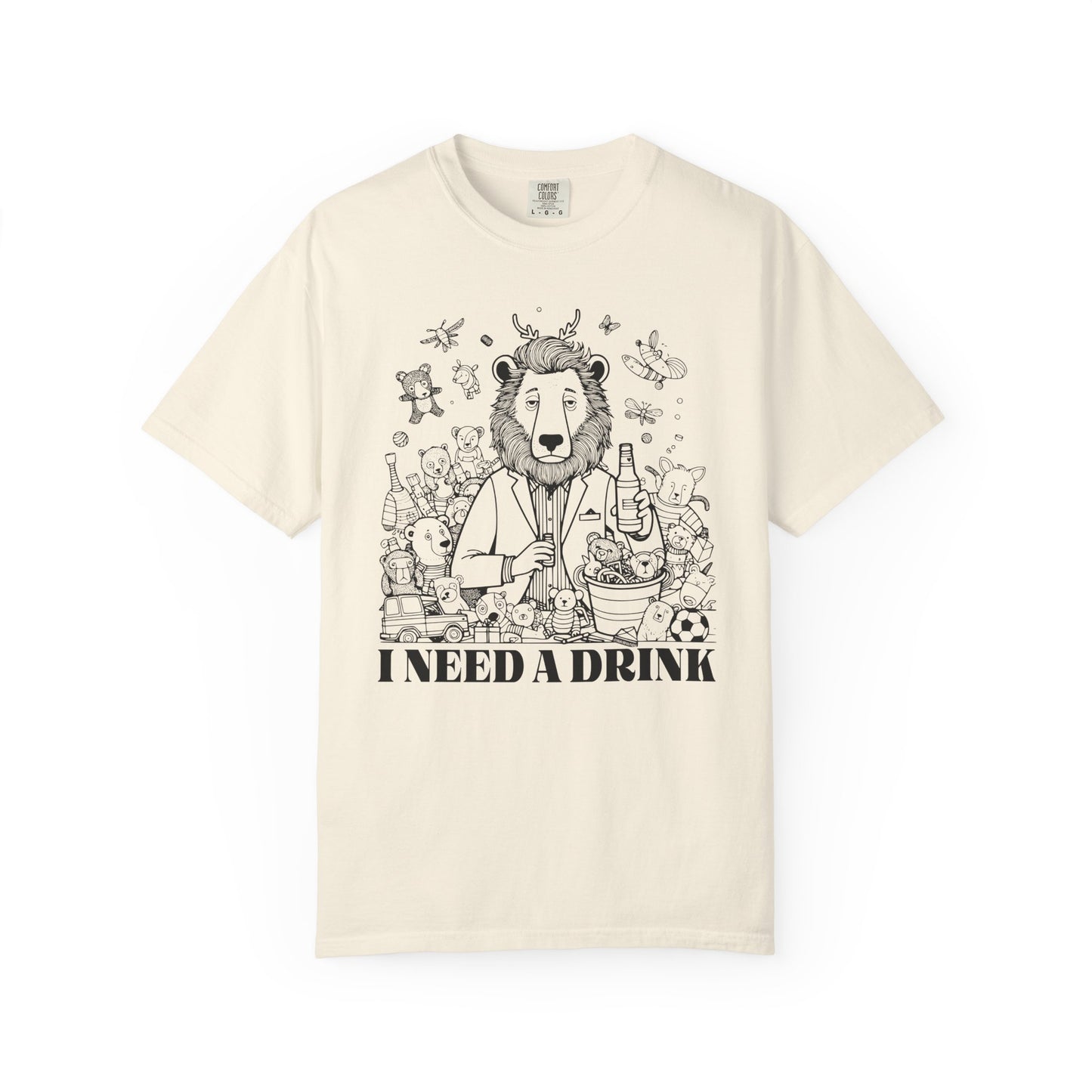 I Need A Drink T-Shirt — Funny Lion Bartender Gentleman Father Graphic Tee