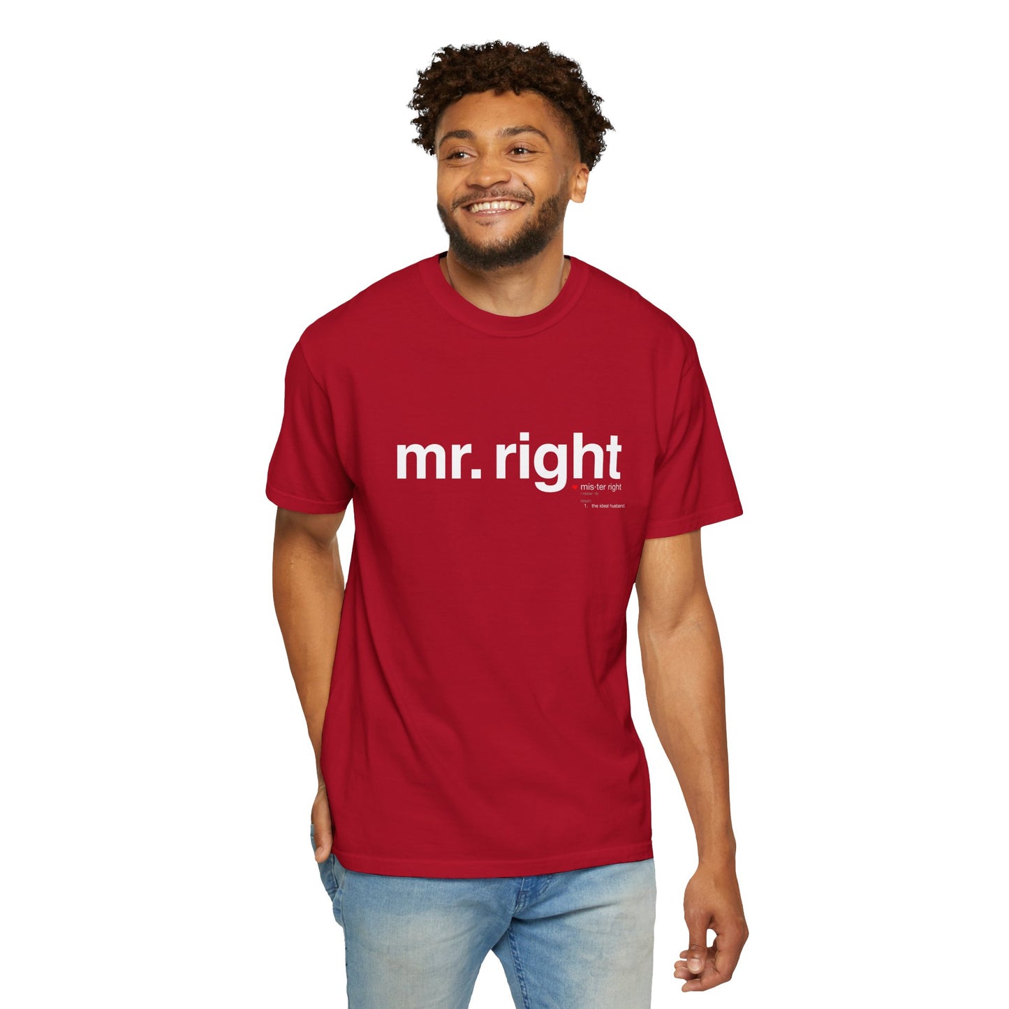 Mr. Right Couples Tee — "mr. right" Front Text with Nutrition Facts Back Graphic T-Shirt