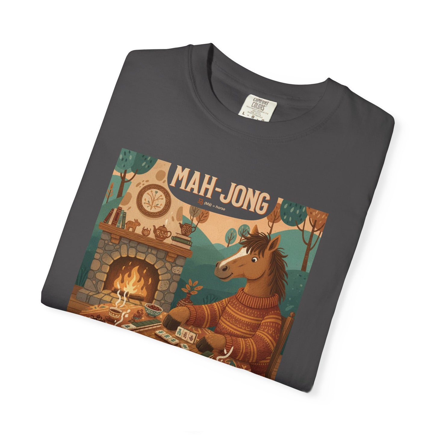 “Mah-Jong: A Stable Diet in the Year of the Horse” T-Shirt — Retro Cozy Mahjong Horse Design
