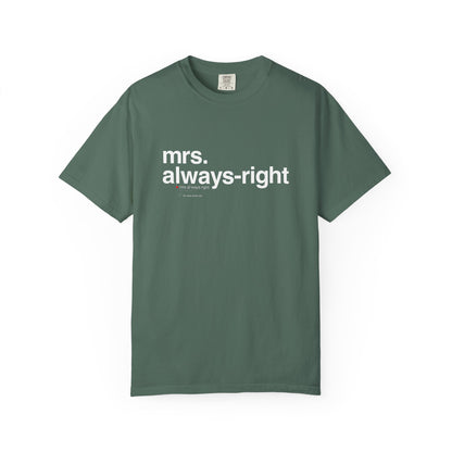 Mrs. Always-Right Couples Tee  — "mrs. always right" Front Text with 'Nutrition Facts' Back Print T-Shirt