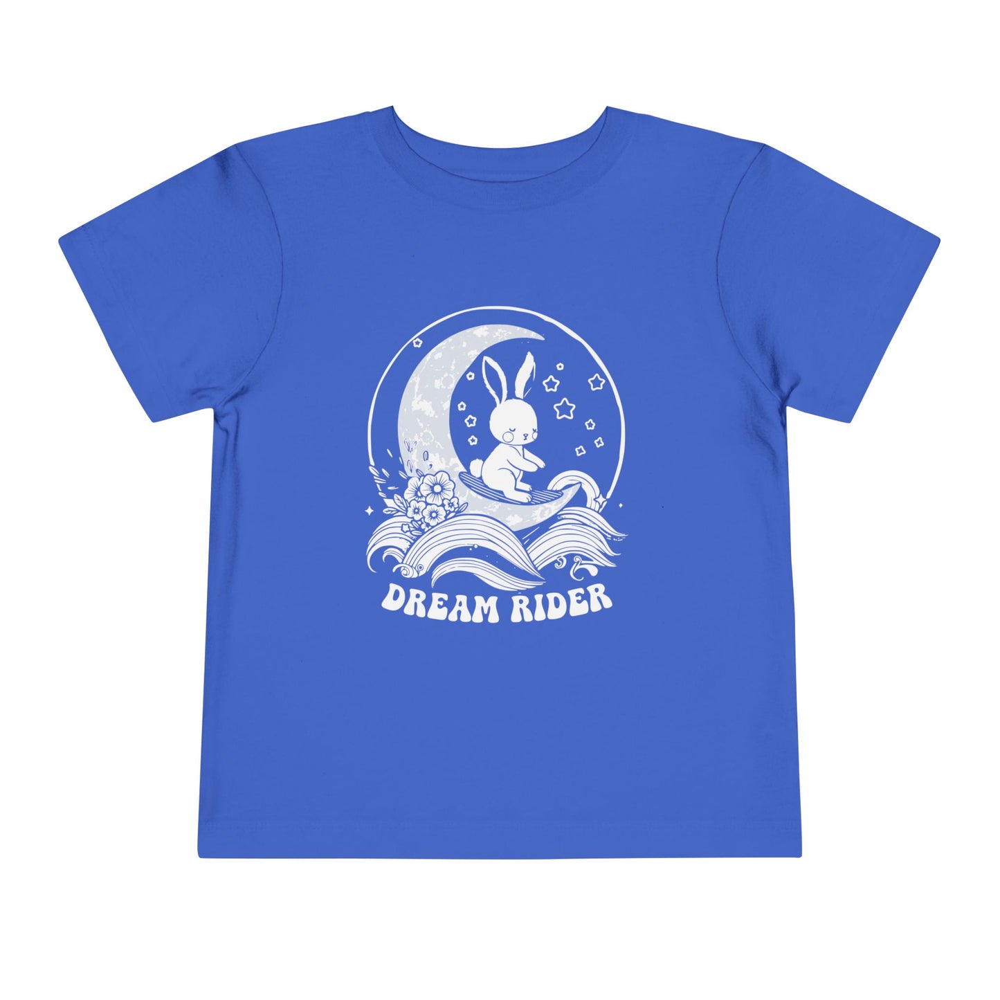 "Dream Rider" Toddler Tee — Sleepy Bunny Moon Surfer Graphic T-Shirt