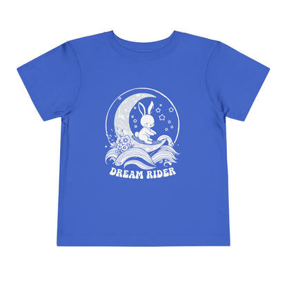 "Dream Rider" Toddler Tee — Sleepy Bunny Moon Surfer Graphic T-Shirt