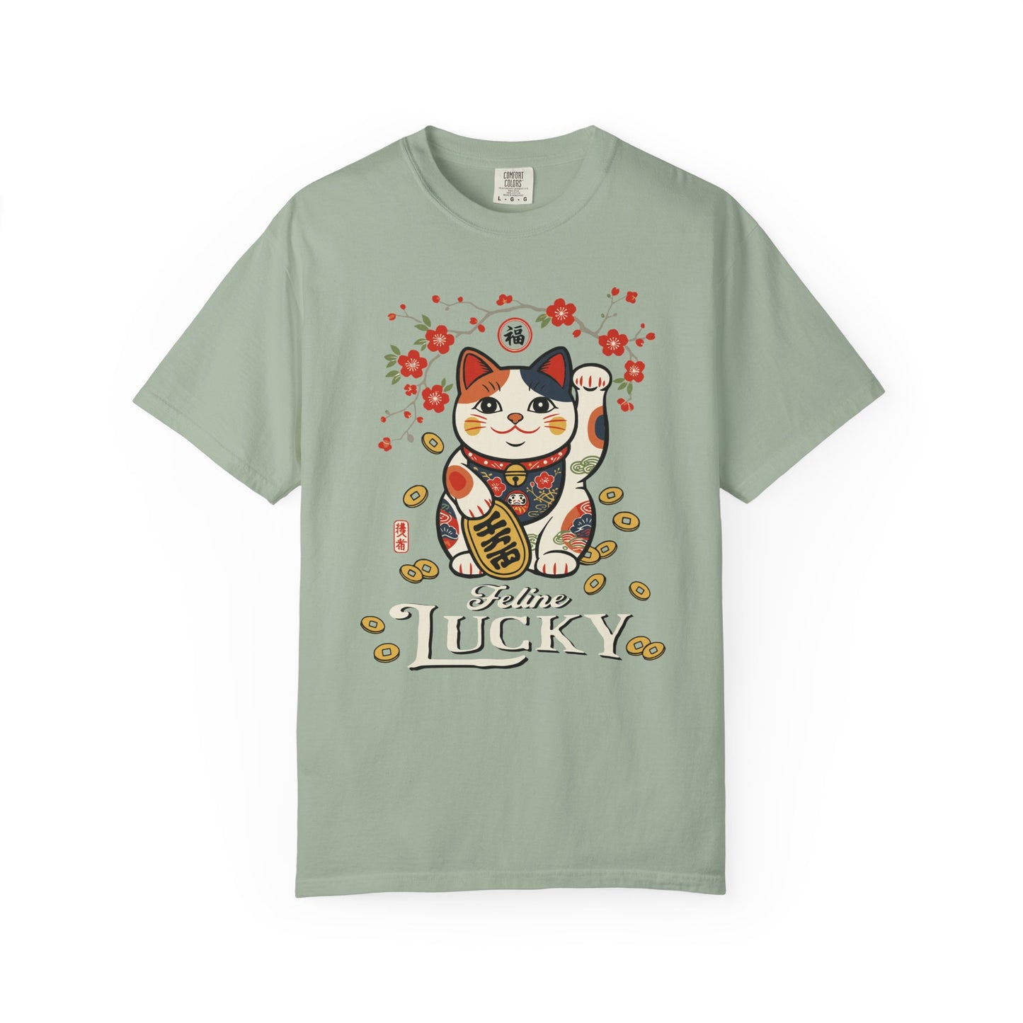 "Feline Lucky" T-Shirt — Lucky Maneki Neko Cat Graphic Tee
