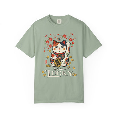 "Feline Lucky" T-Shirt — Lucky Maneki Neko Cat Graphic Tee