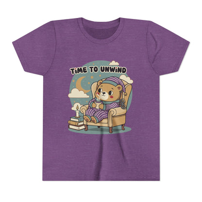 'Time to Unwind' Youth Tee — Windup Toy Bear Relaxing Graphic T-Shirt