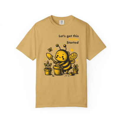 "Let's Get This Pollen Started" Bee Gardening T-Shirt — Cute Beekeeper Planting Party Tee