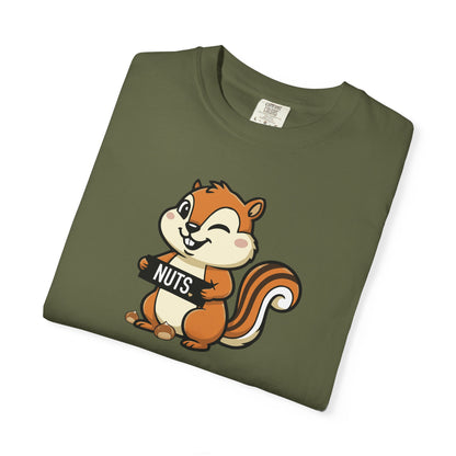 "Chestnuts: Nuts" Couples Tee - Chipmunk Holding 'NUTS' Funny Chestnut Graphic T-Shirt