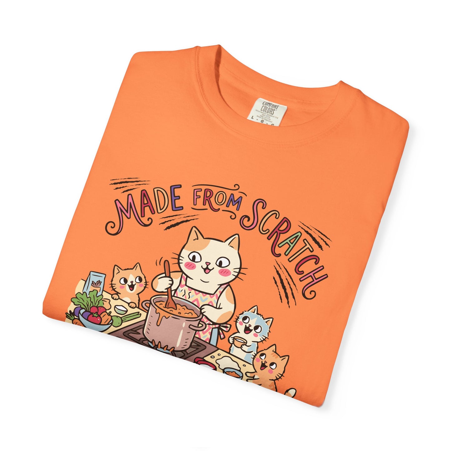 "Made From Scratch" T-Shirt - Cat Family Cooking Kittens Kitchen Mom Illustration Tee