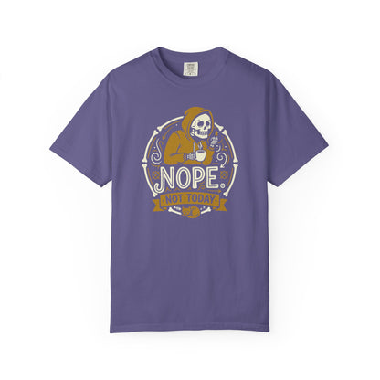 "Nope. Not Today." Skull Tee — Funny Grim Reaper Flipping the Bird Graphic T-Shirt