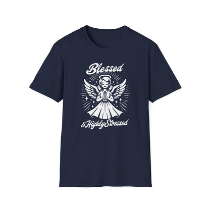 Blessed & Highly Stressed T-Shirt — Retro Angelic Graphic Tee