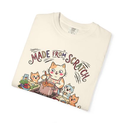 "Made From Scratch" T-Shirt - Cat Family Cooking Kittens Kitchen Mom Illustration Tee