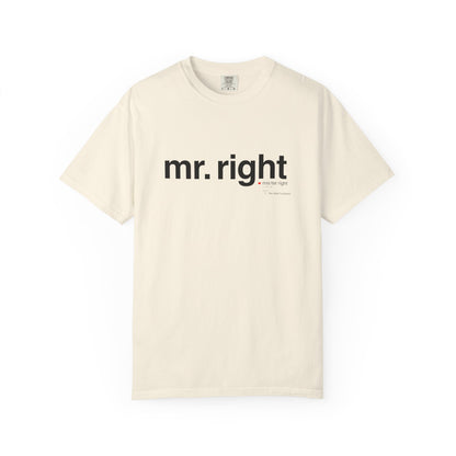 Mr. Right Couples Tee — "mr. right" Front Text with Nutrition Facts Back Graphic T-Shirt