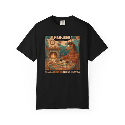 “Mah-Jong: A Stable Diet in the Year of the Horse” T-Shirt — Retro Cozy Mahjong Horse Design