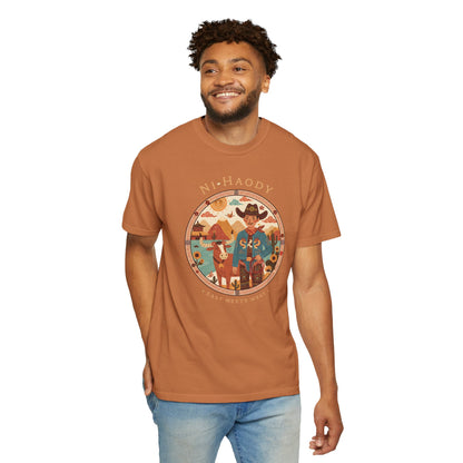 "Ni-Haody. Easts Meets West" Asian Cowboy Camp Graphic T-Shirt — Western Illustration Tee