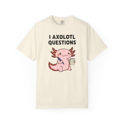 "I Axolotl Questions" T-Shirt — Cute Cartoon Reporter Student Graphic Tee