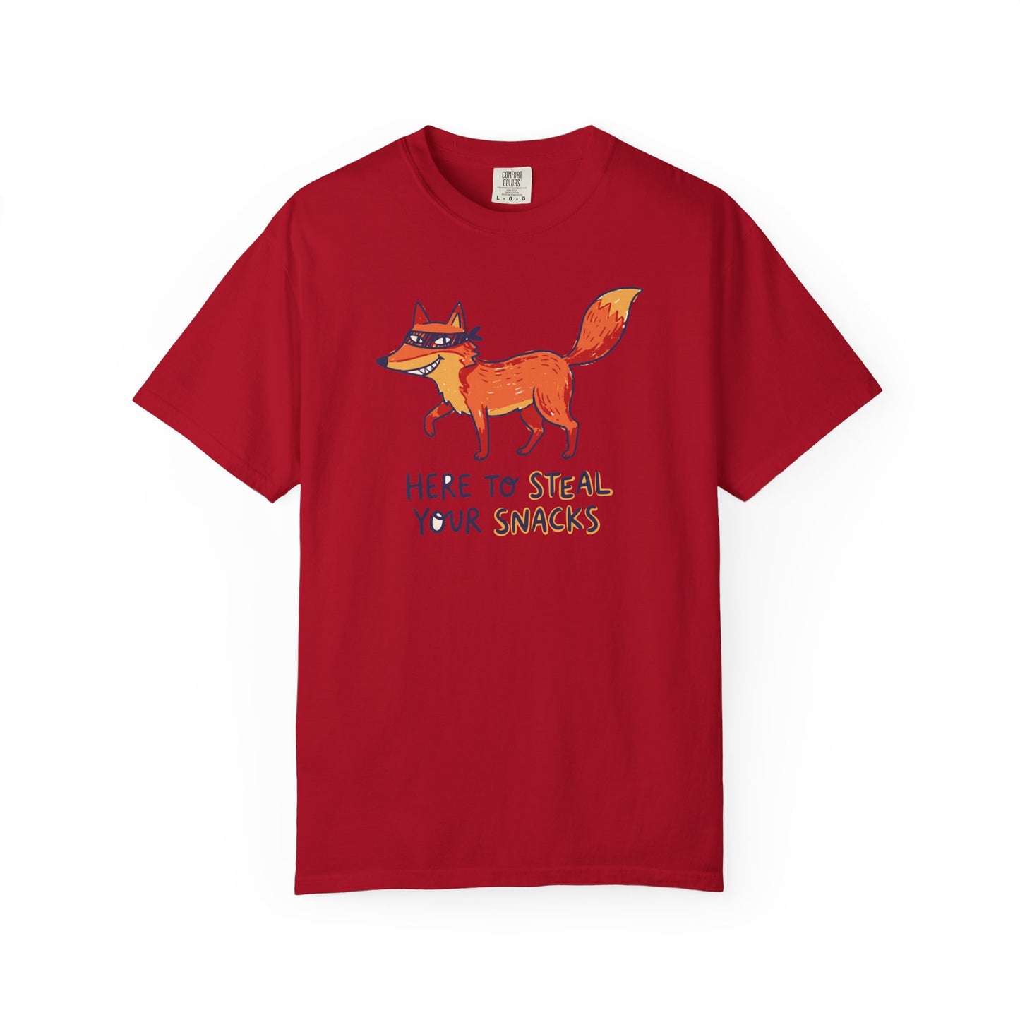 "Here to Steal Your Snacks" Graphic T-Shirt — Cute Snack Thief Fox Tee