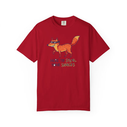 "Here to Steal Your Snacks" Graphic T-Shirt — Cute Snack Thief Fox Tee