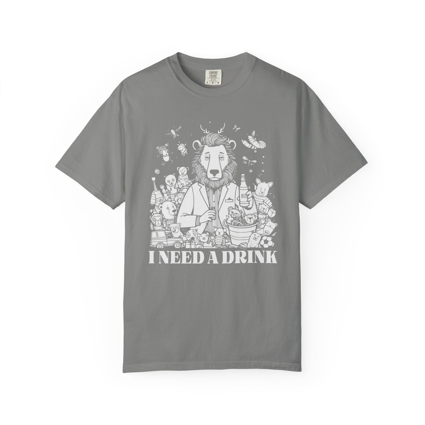 I Need A Drink T-Shirt — Funny Lion Bartender Gentleman Father Graphic Tee