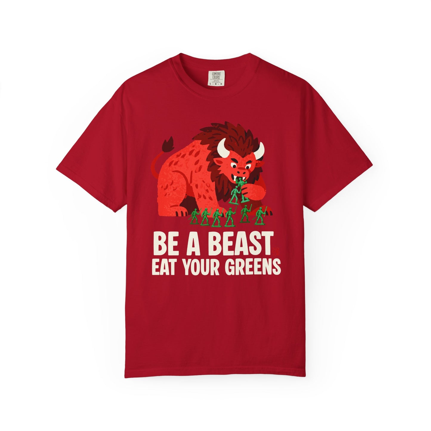 "Be a Beast. Eat Your Greens" T-shirt — Healthy Monster Eating Toy Soldiers Graphic Tee