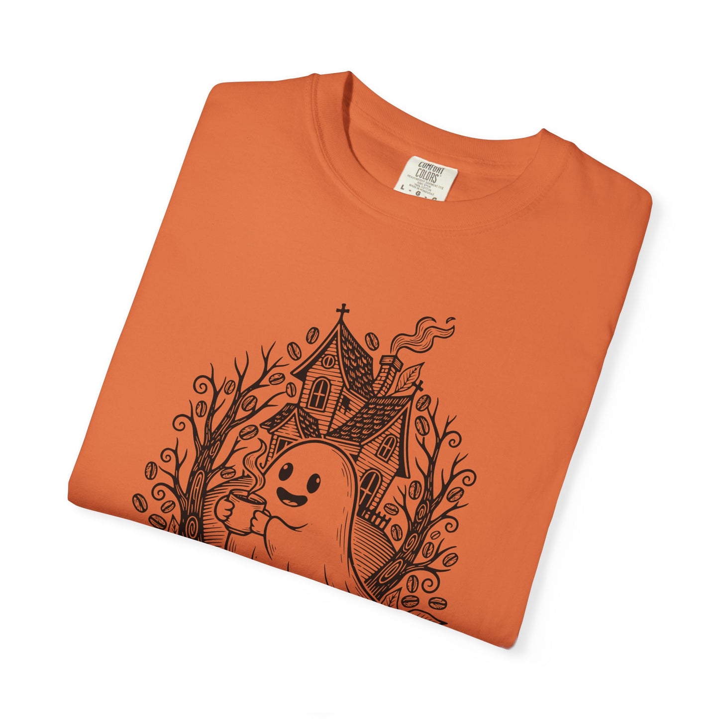 "Freshly Boo'd w/ Sugar & Scream" Cute Coffee Ghost Haunted House T-Shirt