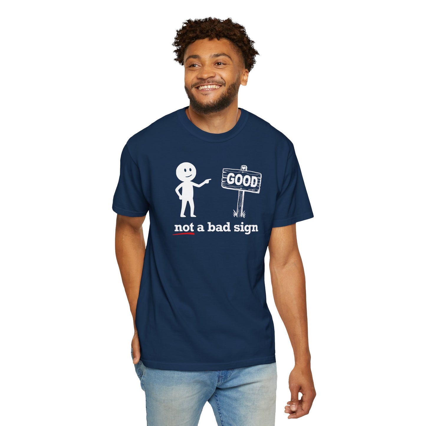 "Not a Bad Sign" Couples Tee  - Funny Stick Figure Good Premonition Graphic T-Shirt