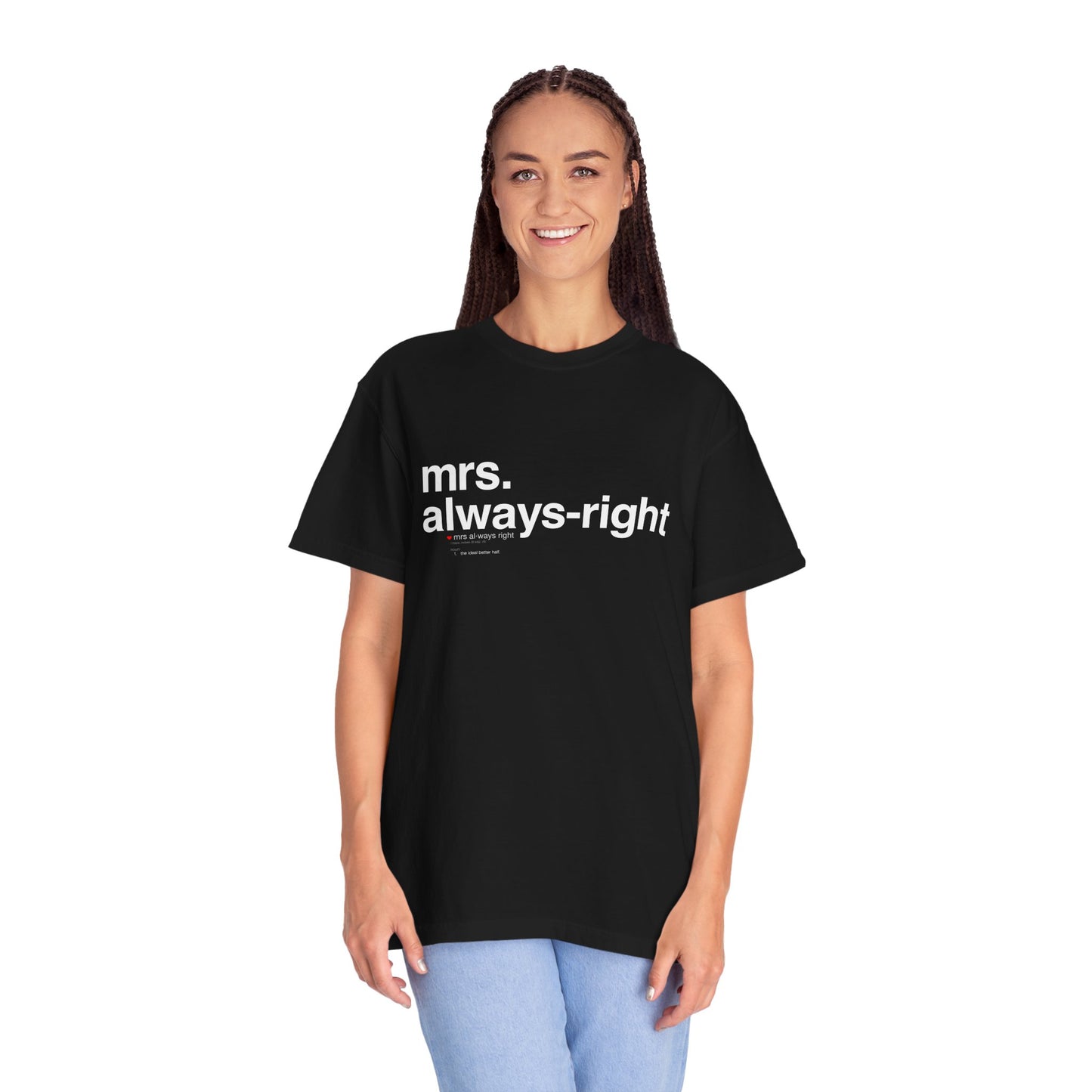 Mrs. Always-Right Couples Tee  — "mrs. always right" Front Text with 'Nutrition Facts' Back Print T-Shirt