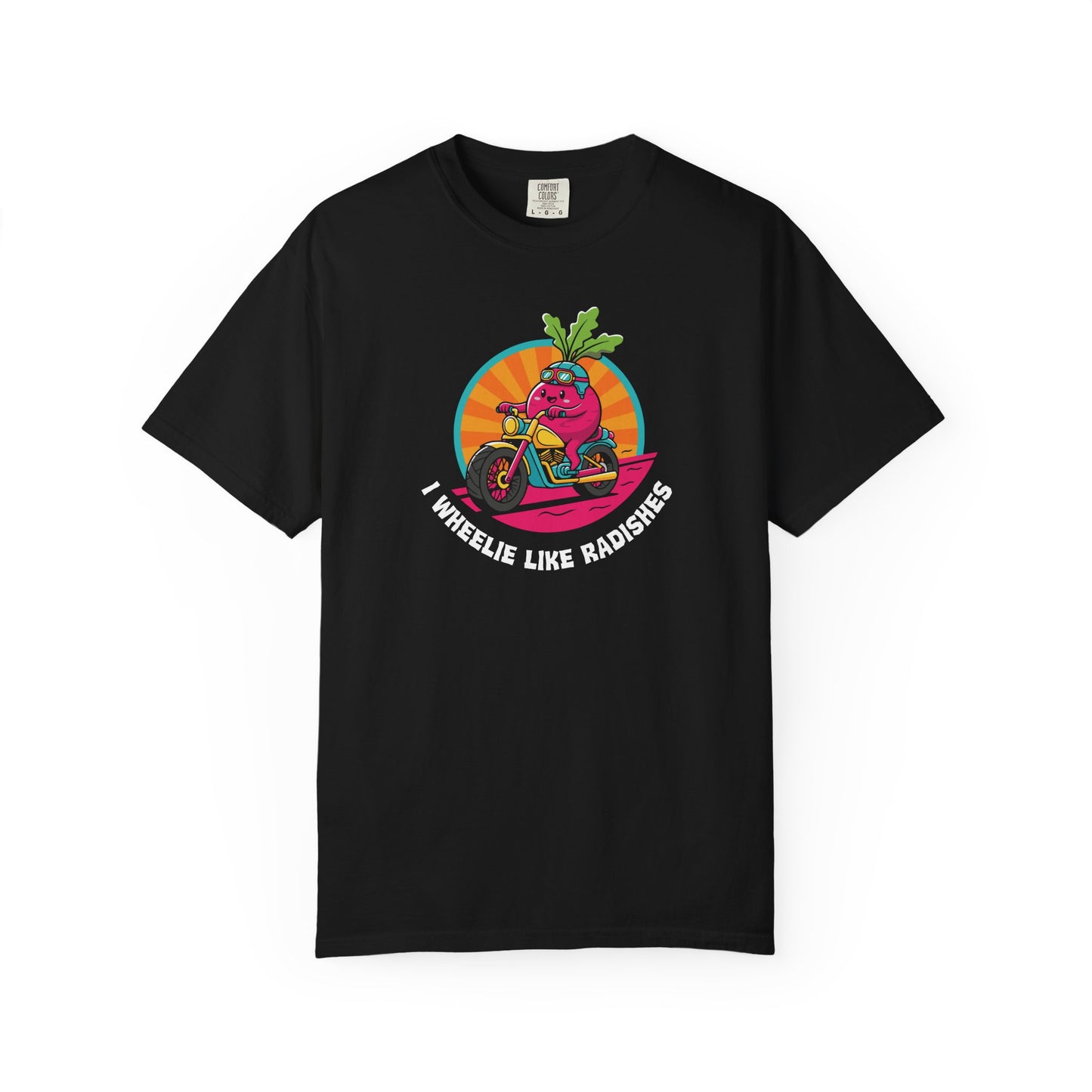 “Wheelie Like Radishes” T-Shirt —  Retro Radish Lover Vegan Cycling Graphic Tee