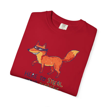 "Here to Steal Your Snacks" Graphic T-Shirt — Cute Snack Thief Fox Tee