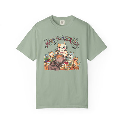 "Made From Scratch" T-Shirt - Cat Family Cooking Kittens Kitchen Mom Illustration Tee