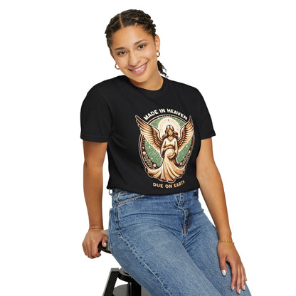 "Made in Heaven, Due on Earth" Angel Graphic T-Shirt — Vintage Expecting Mother Tee