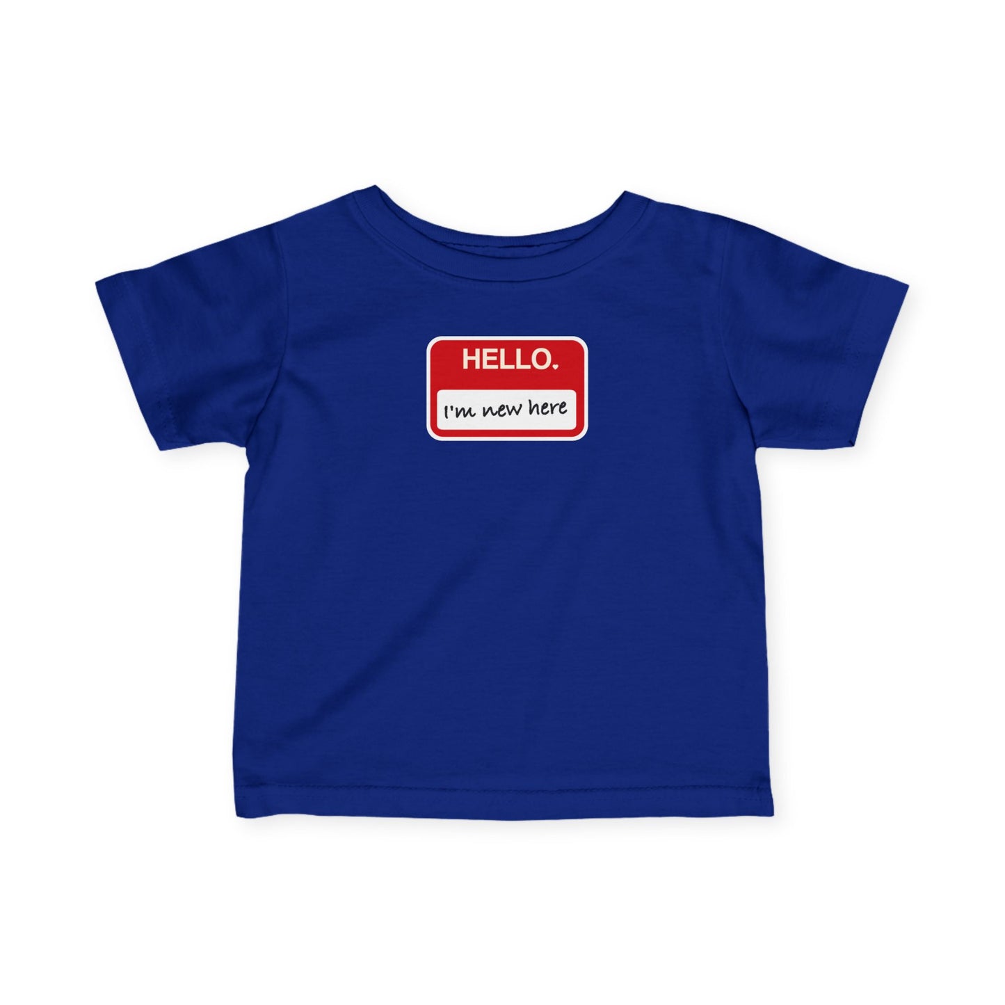 "Hello ❤︎ I'm New Here" Infant Tee — Name Tag Baby Shirt
