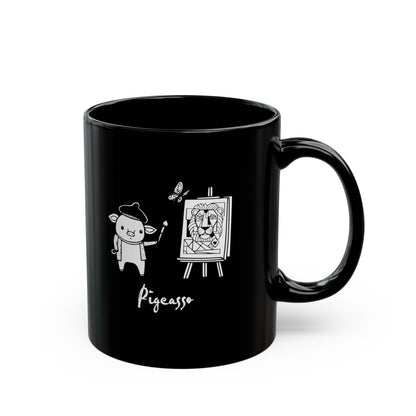 'Pigcasso' Pig Artist Black Ceramic Mug — Cute Art Lover Coffee Cup (11oz, 15oz)