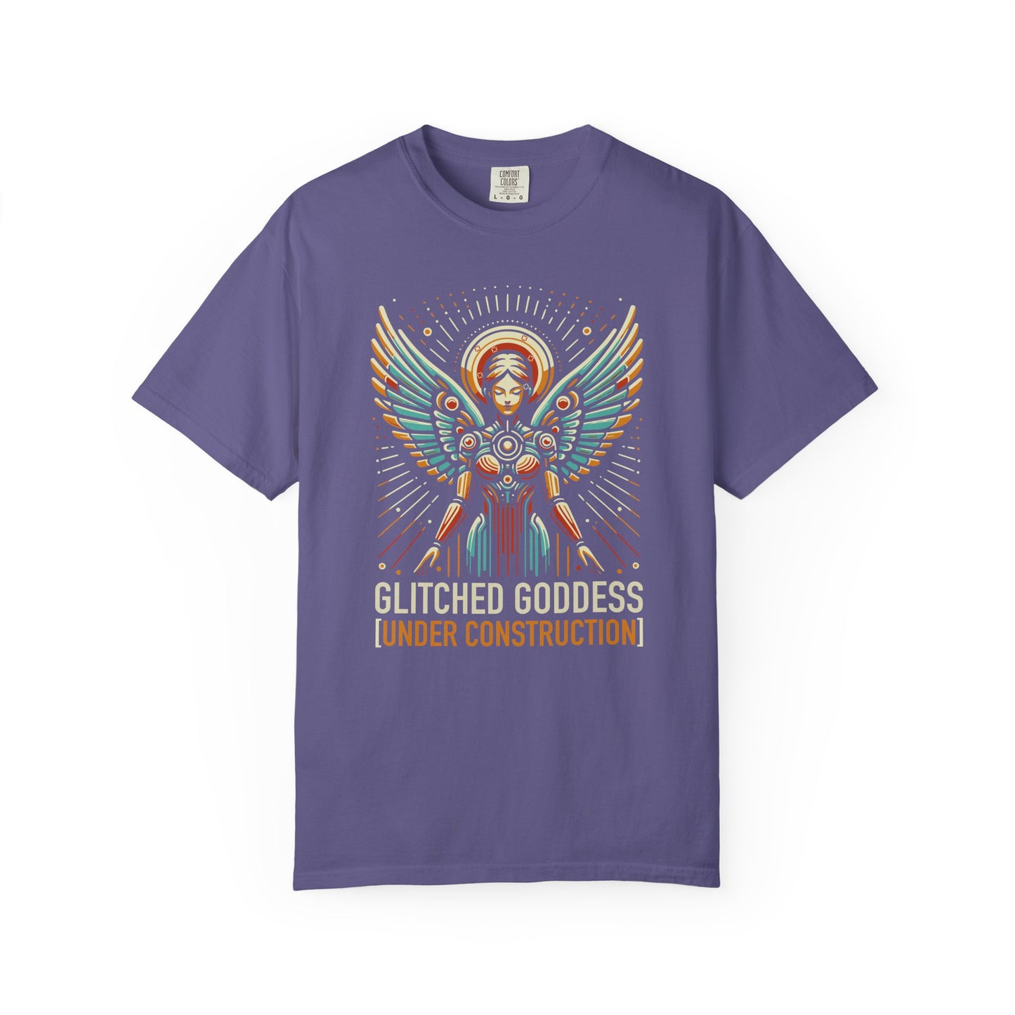 "Glitched Goddess (Under Construction)" T-Shirt — Unhinged Attitude Retro Sci‑Fi Graphic Tee
