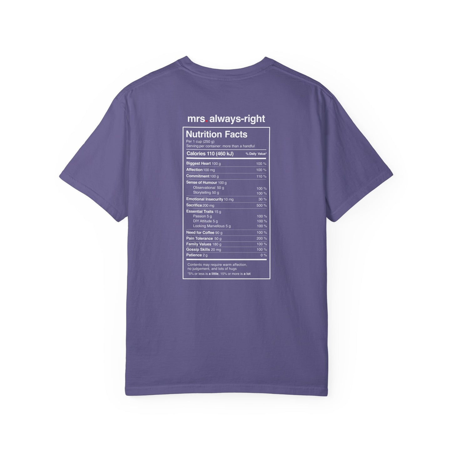 Mrs. Always-Right Couples Tee  — "mrs. always right" Front Text with 'Nutrition Facts' Back Print T-Shirt