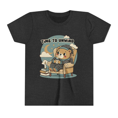 'Time to Unwind' Youth Tee — Windup Toy Bear Relaxing Graphic T-Shirt