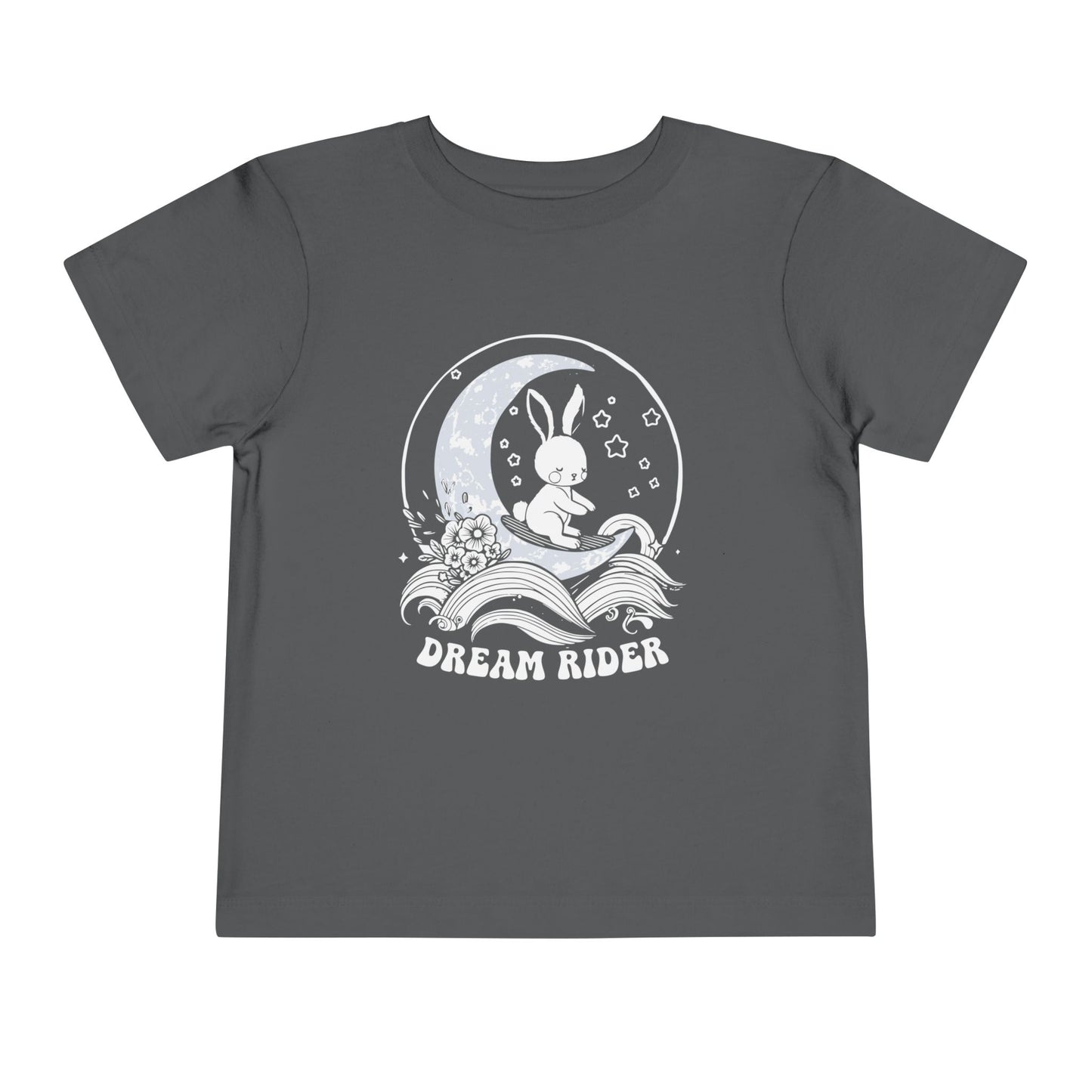 "Dream Rider" Toddler Tee — Sleepy Bunny Moon Surfer Graphic T-Shirt