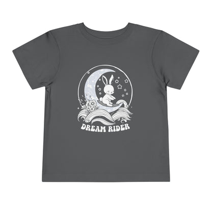 "Dream Rider" Toddler Tee — Sleepy Bunny Moon Surfer Graphic T-Shirt