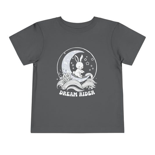 "Dream Rider" Toddler Tee — Sleepy Bunny Moon Surfer Graphic T-Shirt