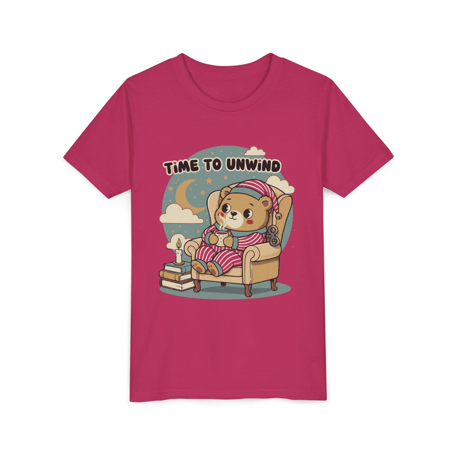 'Time to Unwind' Youth Tee — Windup Toy Bear Relaxing Graphic T-Shirt