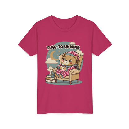 'Time to Unwind' Youth Tee — Windup Toy Bear Relaxing Graphic T-Shirt