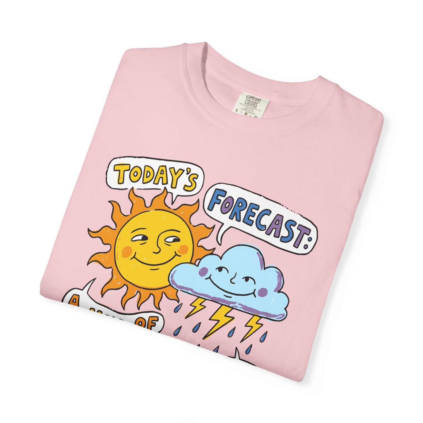 "Today's Forecast: A Mix of Fun and Louds" Tee — Playful Weather Cartoon T-Shirt
