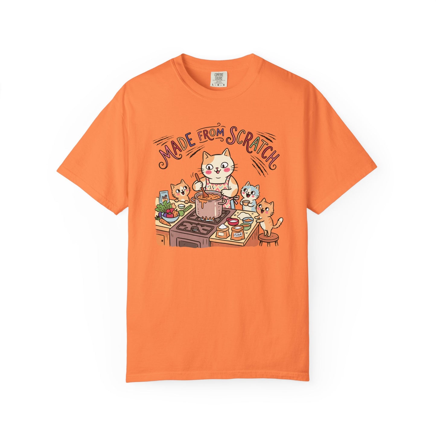 "Made From Scratch" T-Shirt - Cat Family Cooking Kittens Kitchen Mom Illustration Tee