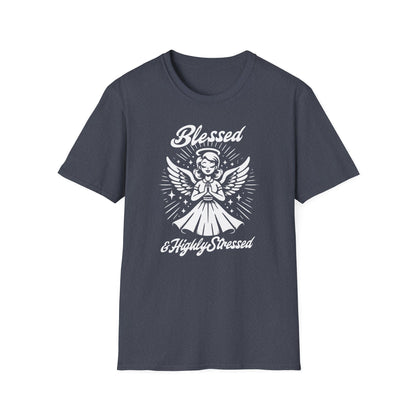 Blessed & Highly Stressed T-Shirt — Retro Angelic Graphic Tee