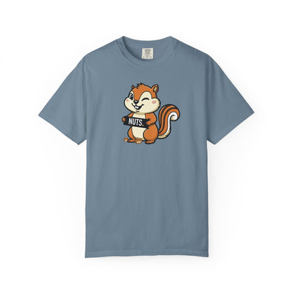 "Chestnuts: Nuts" Couples Tee - Chipmunk Holding 'NUTS' Funny Chestnut Graphic T-Shirt