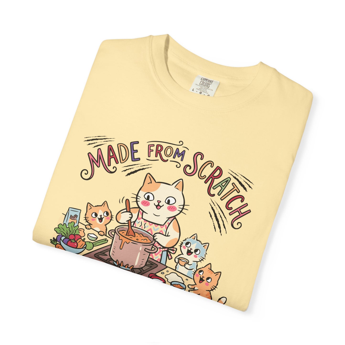 "Made From Scratch" T-Shirt - Cat Family Cooking Kittens Kitchen Mom Illustration Tee