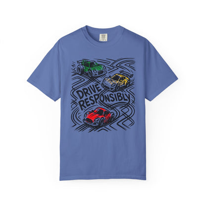 Drive Responsibly Vintage Car T-Shirt — Retro Racer Awareness Graphic Tee
