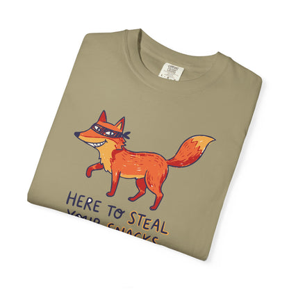 "Here to Steal Your Snacks" Graphic T-Shirt — Cute Snack Thief Fox Tee