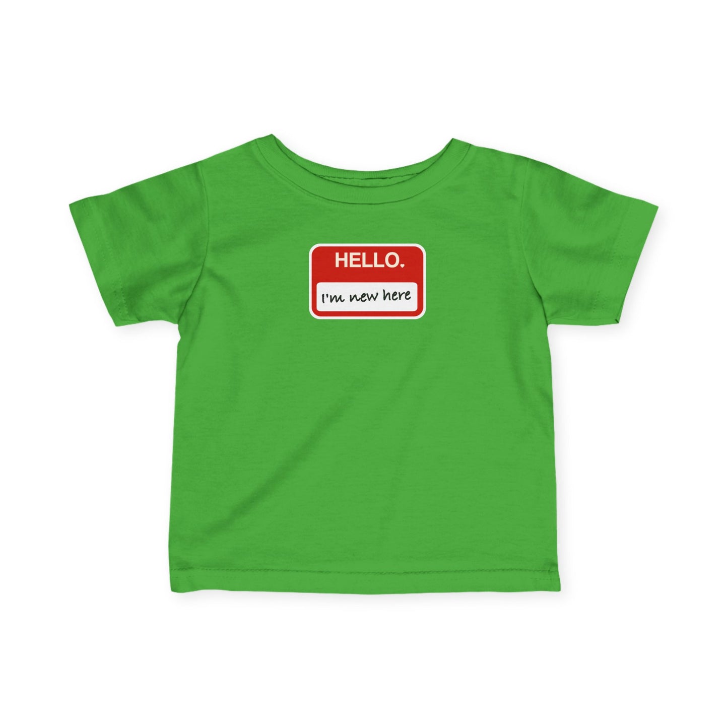 "Hello ❤︎ I'm New Here" Infant Tee — Name Tag Baby Shirt